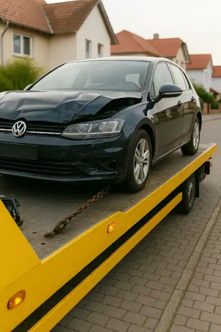 Defektes Auto wird zum Autoankauf in Friedrichshafen abgeschleppt, um den besten Preis für nicht fahrbereite Fahrzeuge zu erzielen.